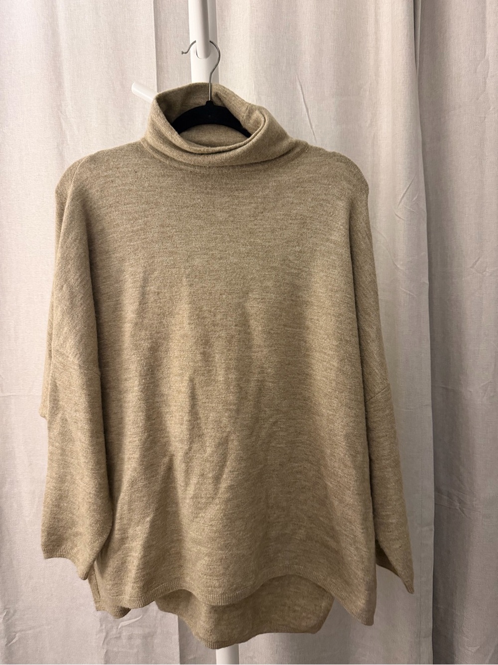 Cozy Taupe Turtleneck Poncho Sweater